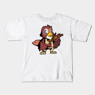 Comic owl playing violin Kids T-Shirt